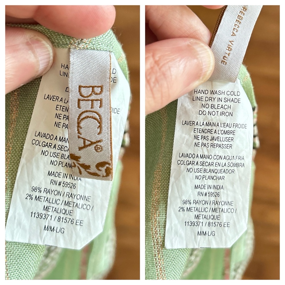 BECCA Radiance Woven Stripe Tunic Rayon Metallic Swim Cover Sage Size M/L - Picture 5 of 8
